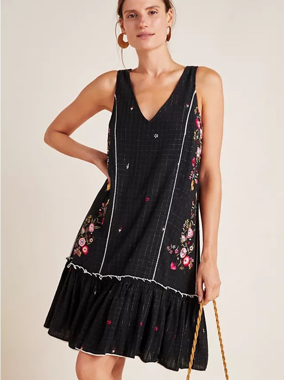 Anthropologie Embroidered Floral Cotton-Lined Dress
